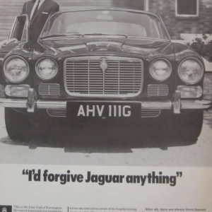 Jaguar advertising, acknowledging the frustration of demand outstripping supply.
